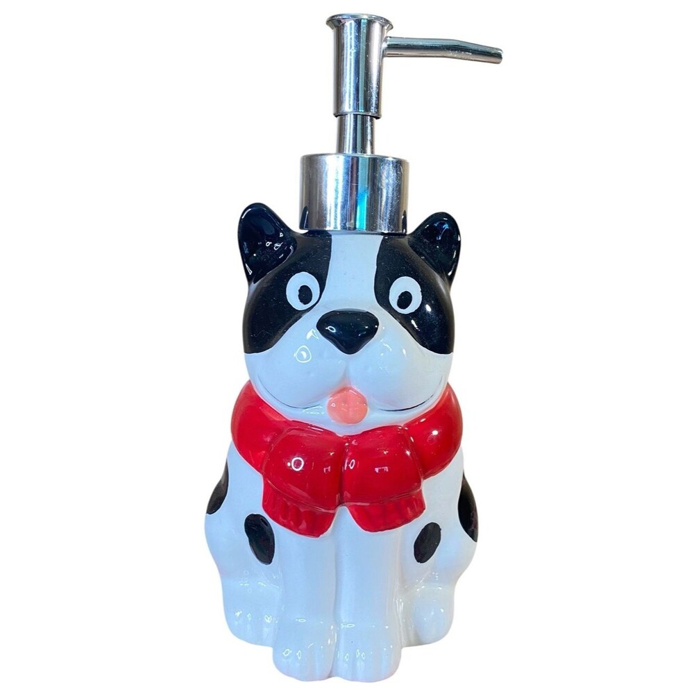 Holiday Hand Soap Dispenser Bathroon Kitchen Dog Black White Red Bow Christmas